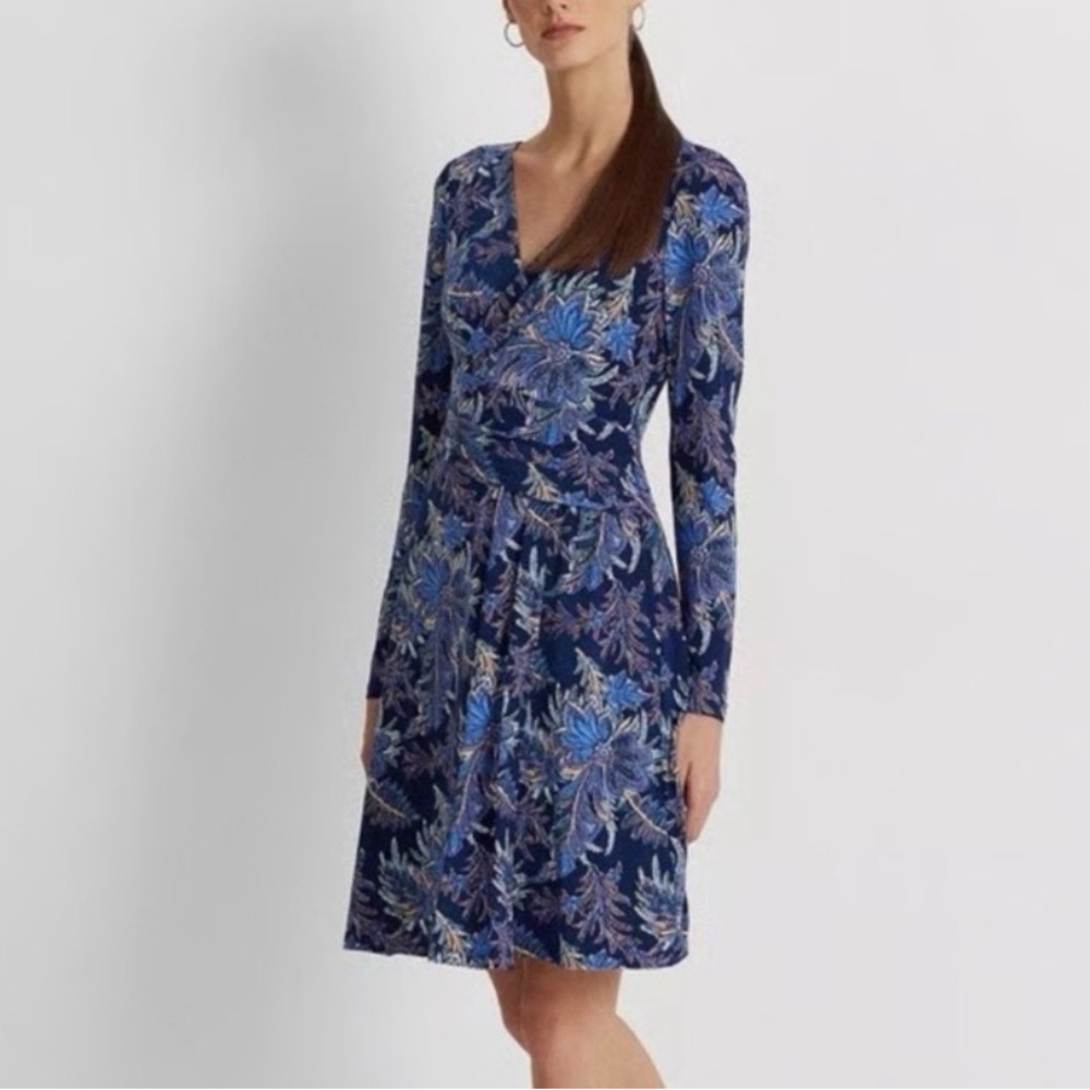 Lauren Ralph Lauren whimsy indie Blue Floral Long-Sleeve Wrap mini dress 8